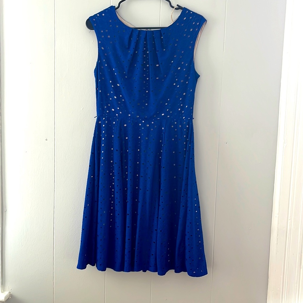Blue eyelet midi, nude lining. Size 10.